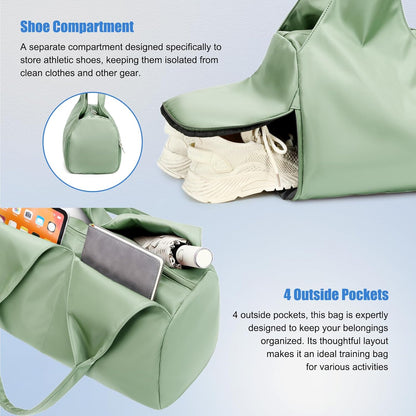 forestfish Yoga Gym Bag for Women with Shoes Compartment & Wet Dry Storage Pockets Lightweight Duffel Bag, Beige