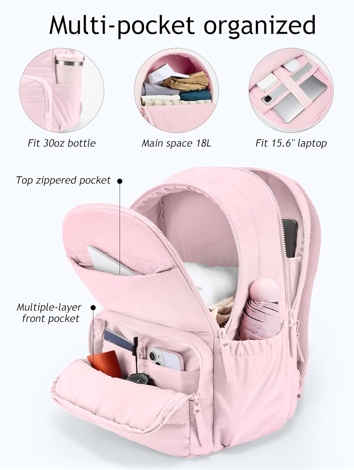 Uselike Travel Backpack for Women, 15.6 Inch Laptop Backpack, Quilted College Bookbag, Cute Work Backpacks, Water Resistant