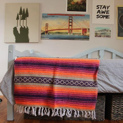 Del Mex Classic Mexican Blanket, Large Authentic Woven Falsa Throw (70"x50"), Artisan Southwest Décor for Beach, Yoga, Outdoors (Lavender)