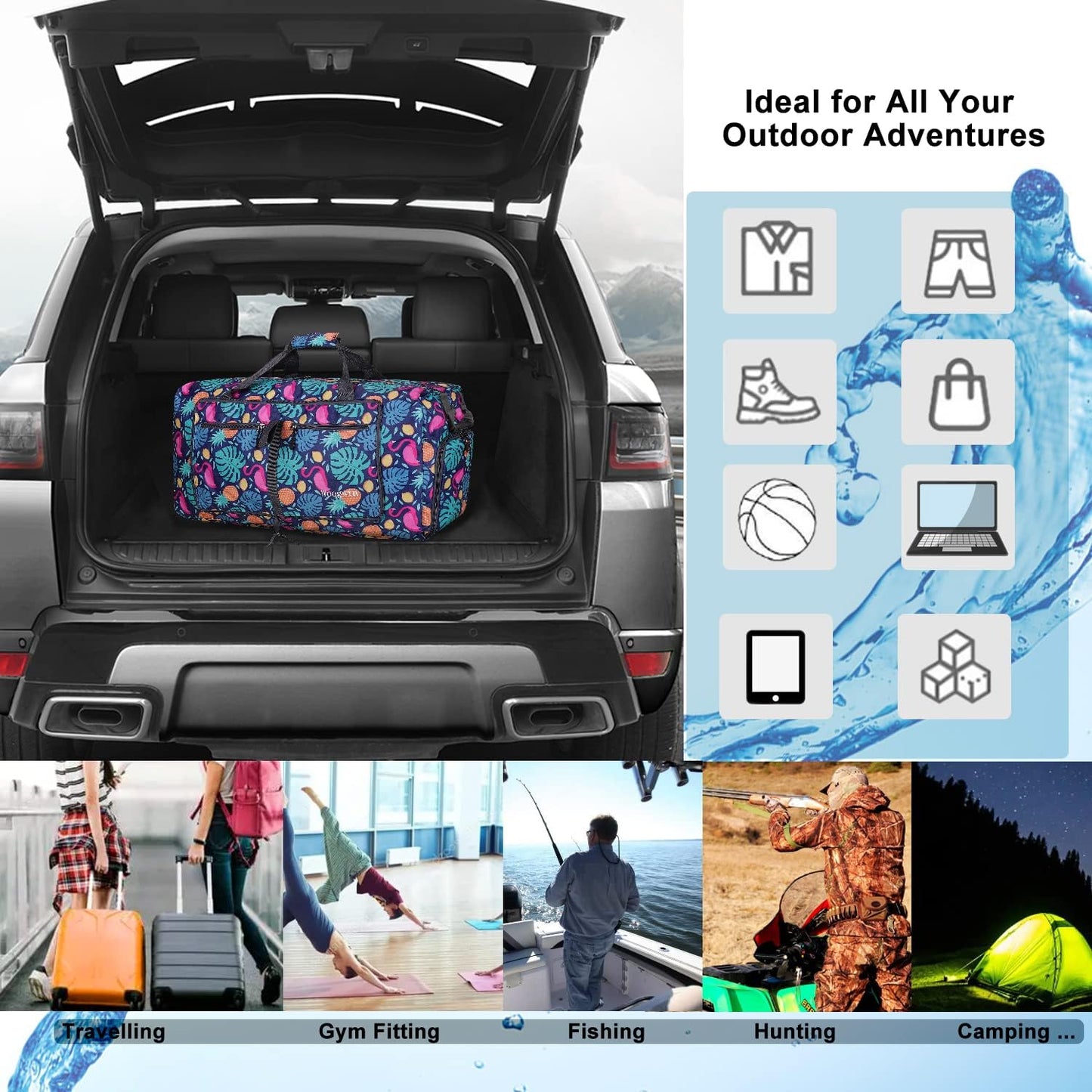 Woogwin Travel Duffel Bag Large Foldable Waterproof Overnight Bag for Beach Swim Bags Pool Sports Gym