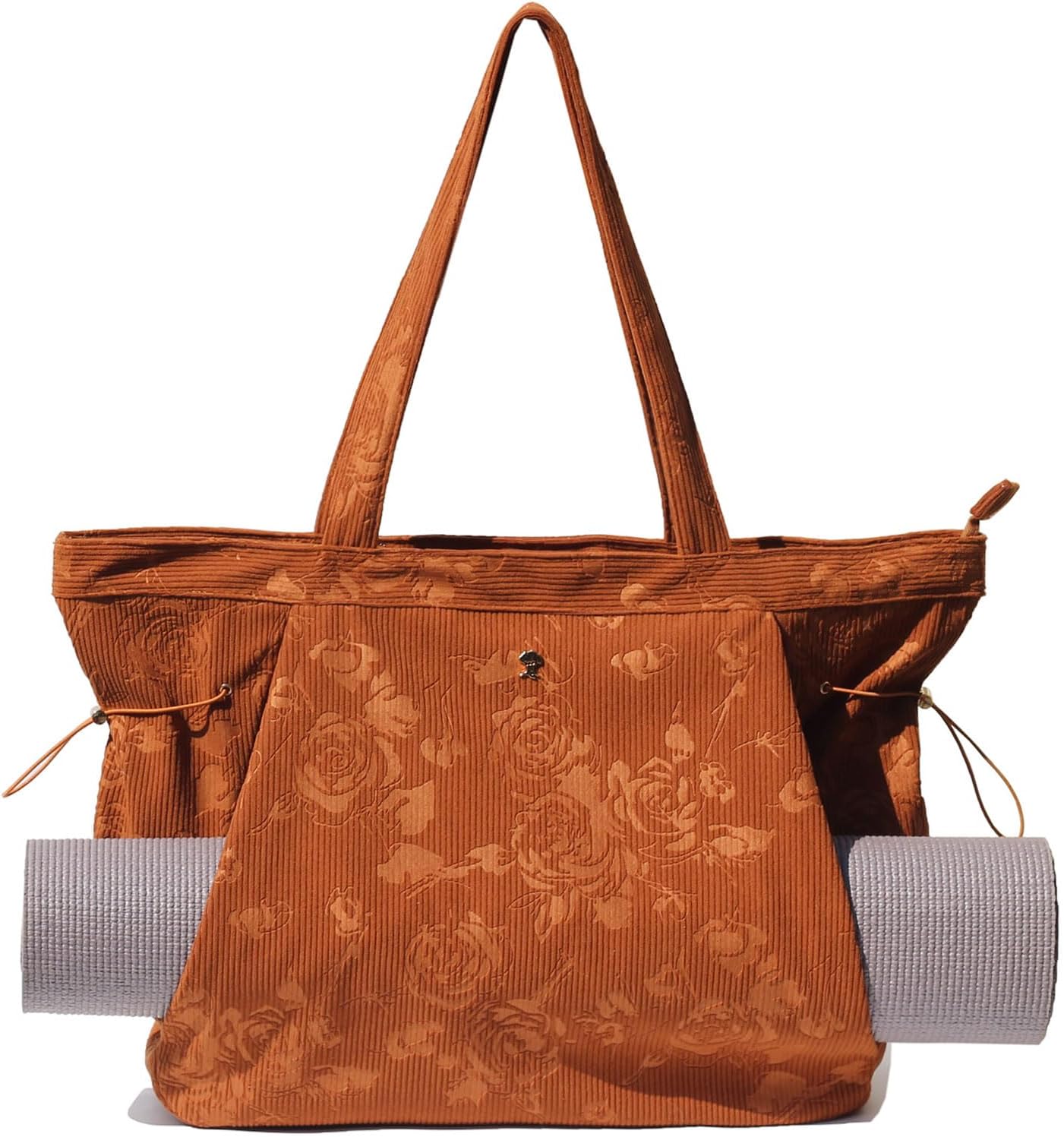 ESVAN Corduroy Yoga Tote Bag Gifts for Women Drawstring Yoga Mat Bag for Office Workout Travel Carryall Pilates Gym