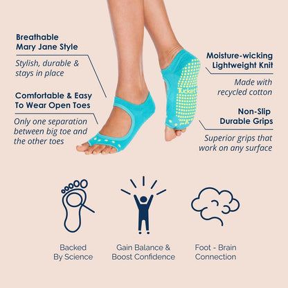 Tucketts Allegro Toeless Pilates Socks with Grips for Women, Non-Slip Open-Toe Grip Socks, Yoga, Barre, Dance, Reformer, Home