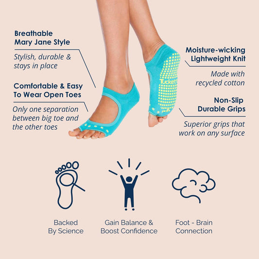 Tucketts Allegro Toeless Pilates Socks with Grips for Women, Non-Slip Open-Toe Grip Socks, Yoga, Barre, Dance, Reformer, Home