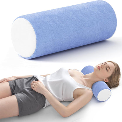 Neck Roll Pillow, Memory Foam Neck Support Pillows, Round Neck Pillows, Cylinder Bolster Pillows for Bed, Couch, and Yoga, Removable Washable Cover,18 * 4.1 * 4.1inch (Cool-Blue)