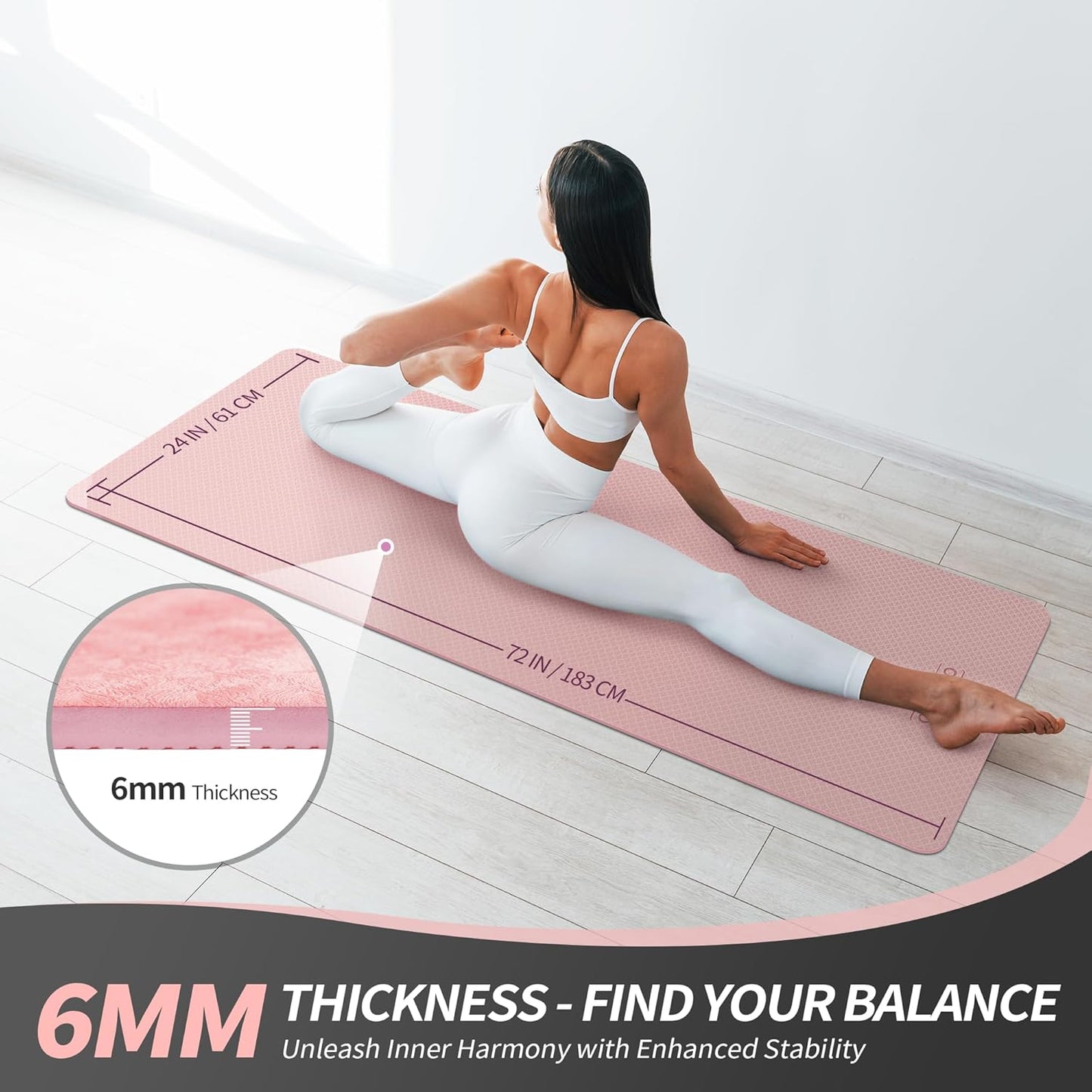 CAMBIVO Yoga Mat for Women Men Kids, 1/3 & 1/4 & 2/5 Inch Extra Thick Yoga Mat Non Slip, 72" x 24" TPE Yoga Mats, Workout Mat with Carrying Strap for Yoga, Pilates and Floor Exercises