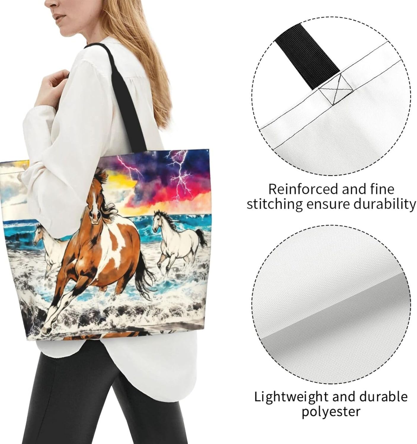 Tote Shoulder Bag Large Durable Reusable Eco-friendly Handbag Lightweight Stylish for Daily Use-19.7x15.7x5.9 Inch - Colors B