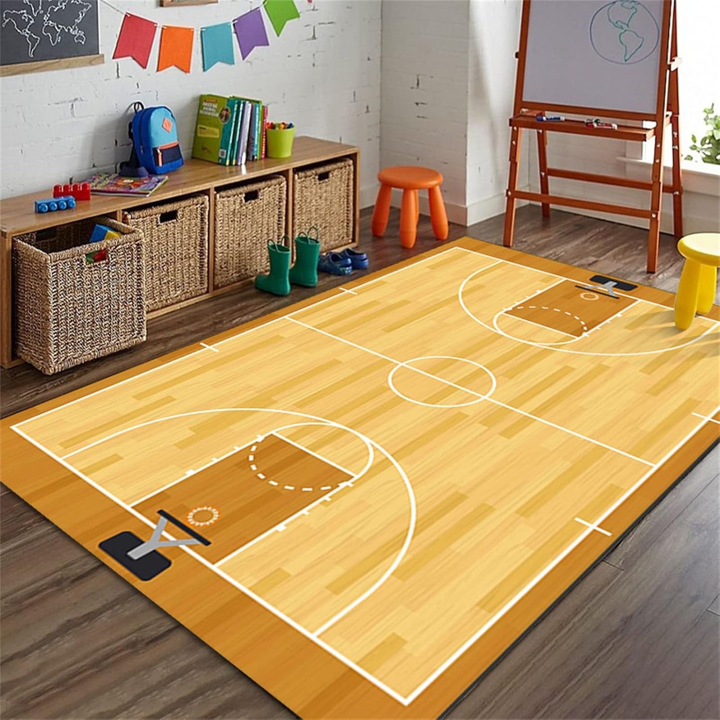 Sports Field Area Rug,5x7ft, Soccer Field Chalked Blackboard Football Stadium Board Painted Non-Slip Soft Carpet Floor Mat Indoor Living Room Bedroom Rugs Yoga Mat Home Decor