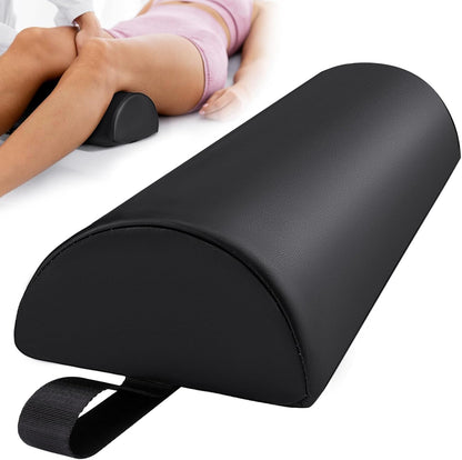 Half Round Massage Bolster for Neckrest, 17 x 6 x 4 in PU Leather Neck Pillow with Strap Handle, Comfortable Half Moon Bolster Pillow for Legs Under Knees Back Pain Relief Massage Table Bolsters, Blue