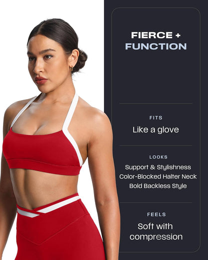Aoxjox Women's Color Block Halter Workout Sports Bras Fitness Athletic Vanessa Bra Yoga Crop Tank