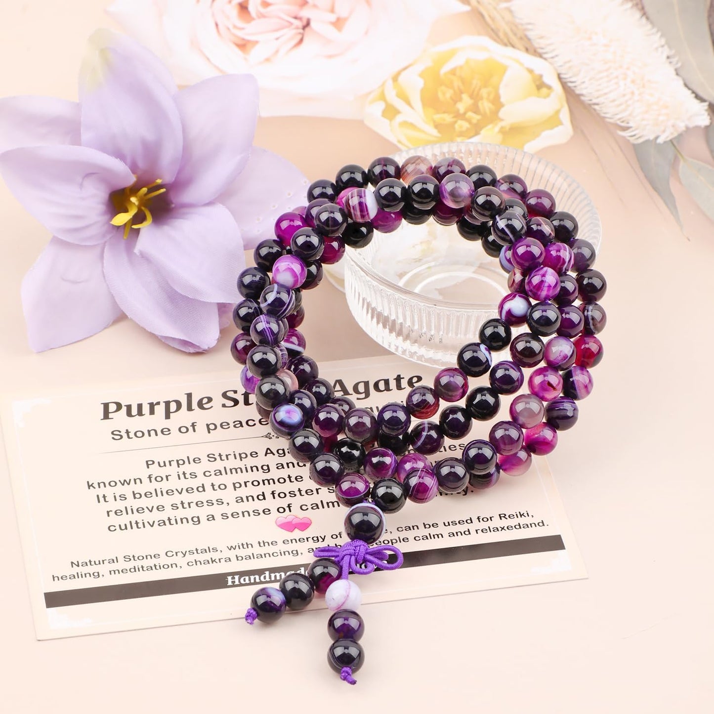 AD Beads 6mm 8mm 108 Prayer Mala Jasper Elastic Bracelet - Handmade Yoga Meditation Healing Power Energy Gifts for Unisex Adult.