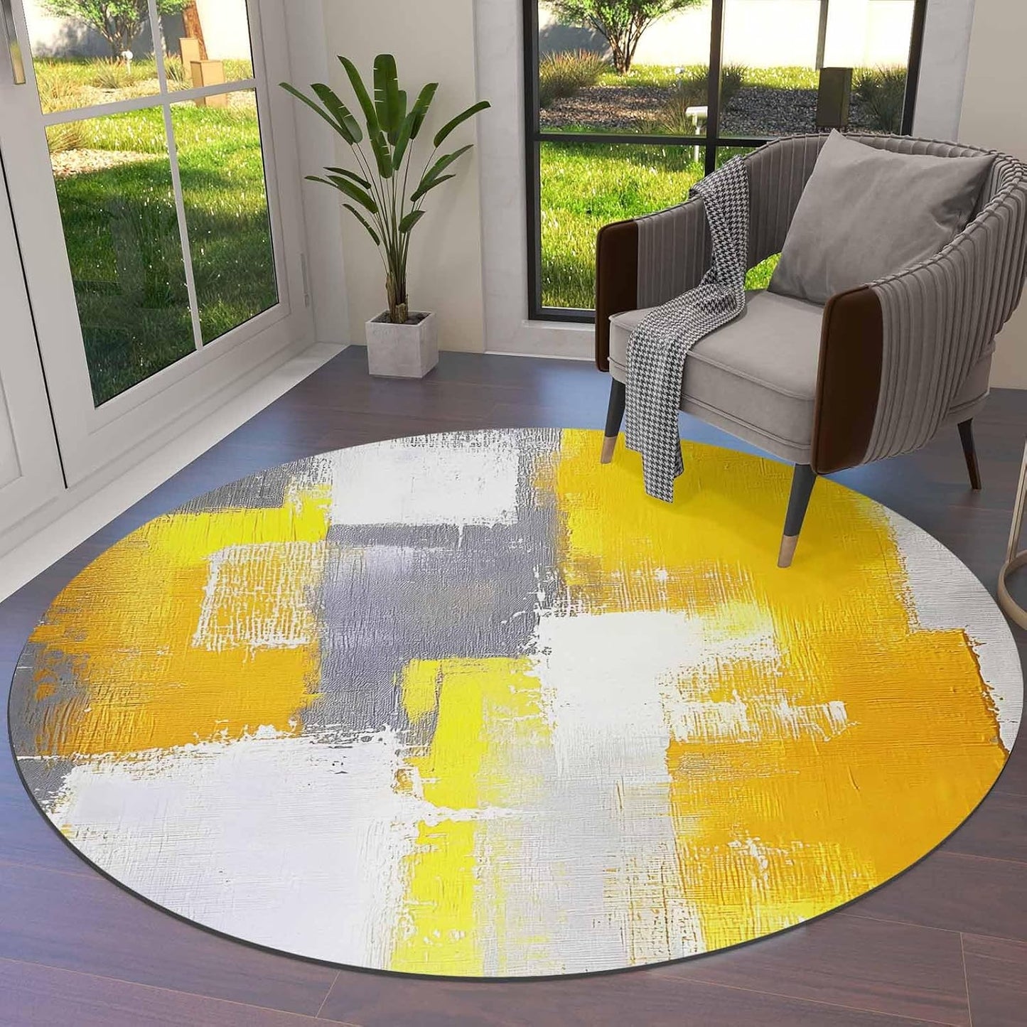 Orange Round Area Rug for Living Room 6 ft Abstract Modern Contemporary Rug Carpet Floor Mat Yoga Mat for Boys Girls Playroom Home Decor 6 ft