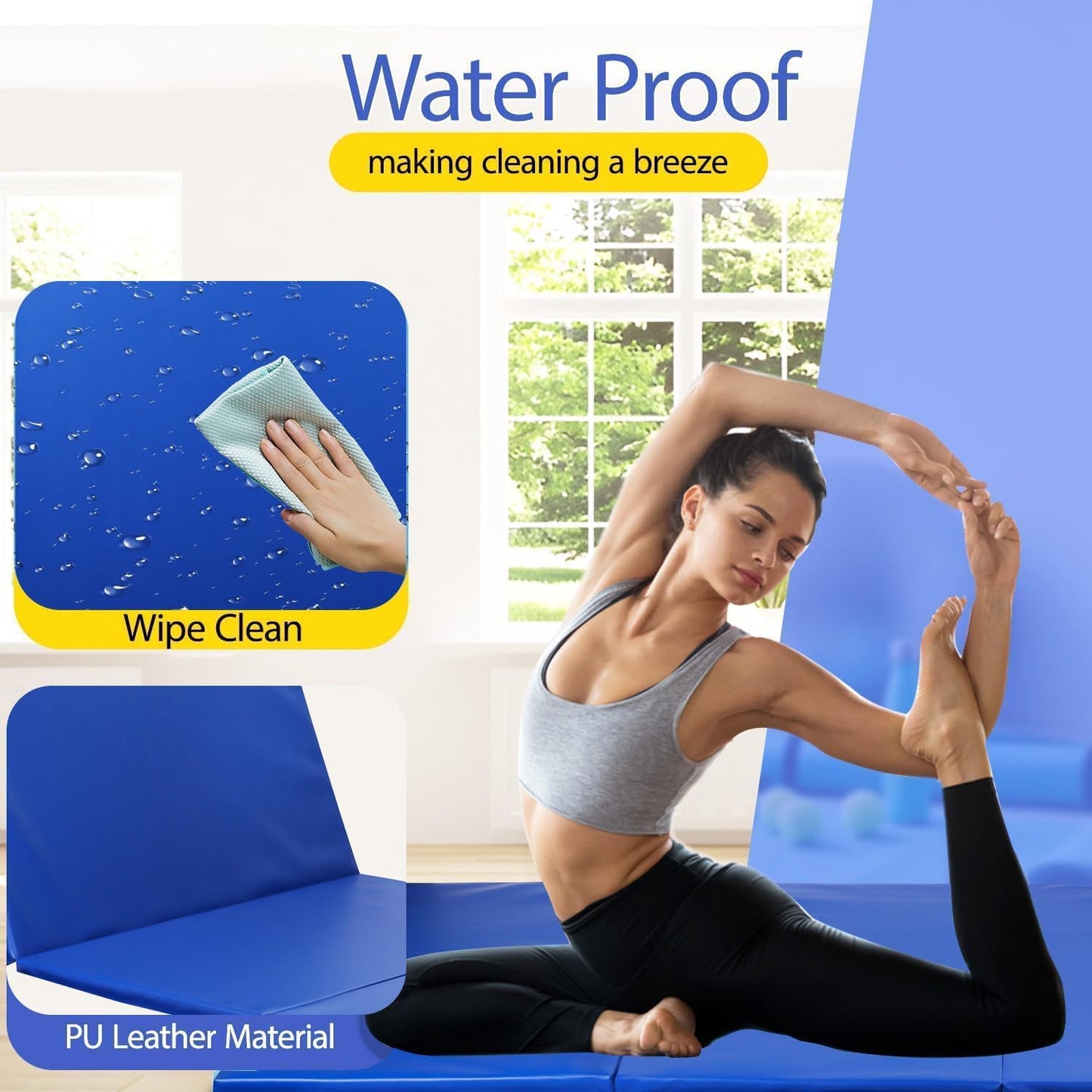 Gymnastics Tumbling Mat Portable Gymnastics Mat Foldable Tumbling Mat 2ft W 6ft L/4ft W 6ft L/4ft W 8ft L/4ft W 10ft Exercise Mat Yoga Mat with Carrying Handles for Yoga Gymnastics