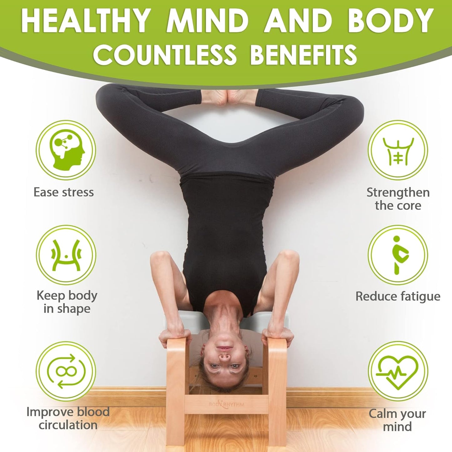 BODY RHYTHM Yoga Headstand Bench, Yoga Inversion Chair, Headstand Trainer for Relieve Stress, Improve Sleep & Digestion and Strength Training, Ideal for Home Workout, Fitness and Gym