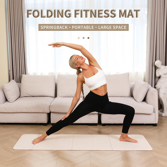 PAIDU Foldable Yoga Mat - 10mm Extra Thick, 75"26" Non-Slip Exercise Fitness Mat | SGS Eco-Certified, Portable for Yoga/Pilates/Studio/Home Workout