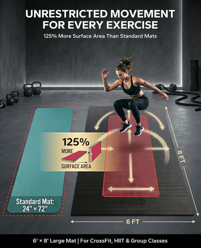HAPBEAR Large Exercise Mat-7'x5'/6'x8'/6'x9'/6'x10'/6'x12'x8mm(1/3"),Non-Slip, Ultra Durable, Thick Workout Mat for Home Gym Flooring Cardio, Yoga for Fitness, High-Density, Shoes-Friendly