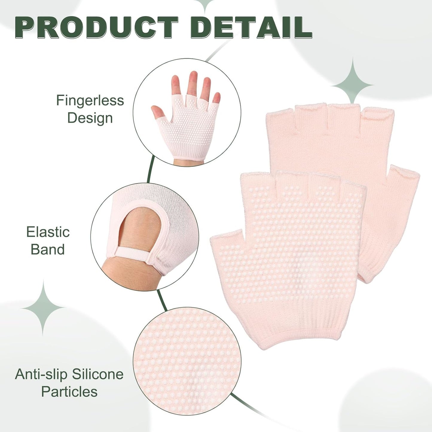 Yoga Gloves, Non Slip Fingerless Pilates Gloves Breathable Exercise Workout Mittens