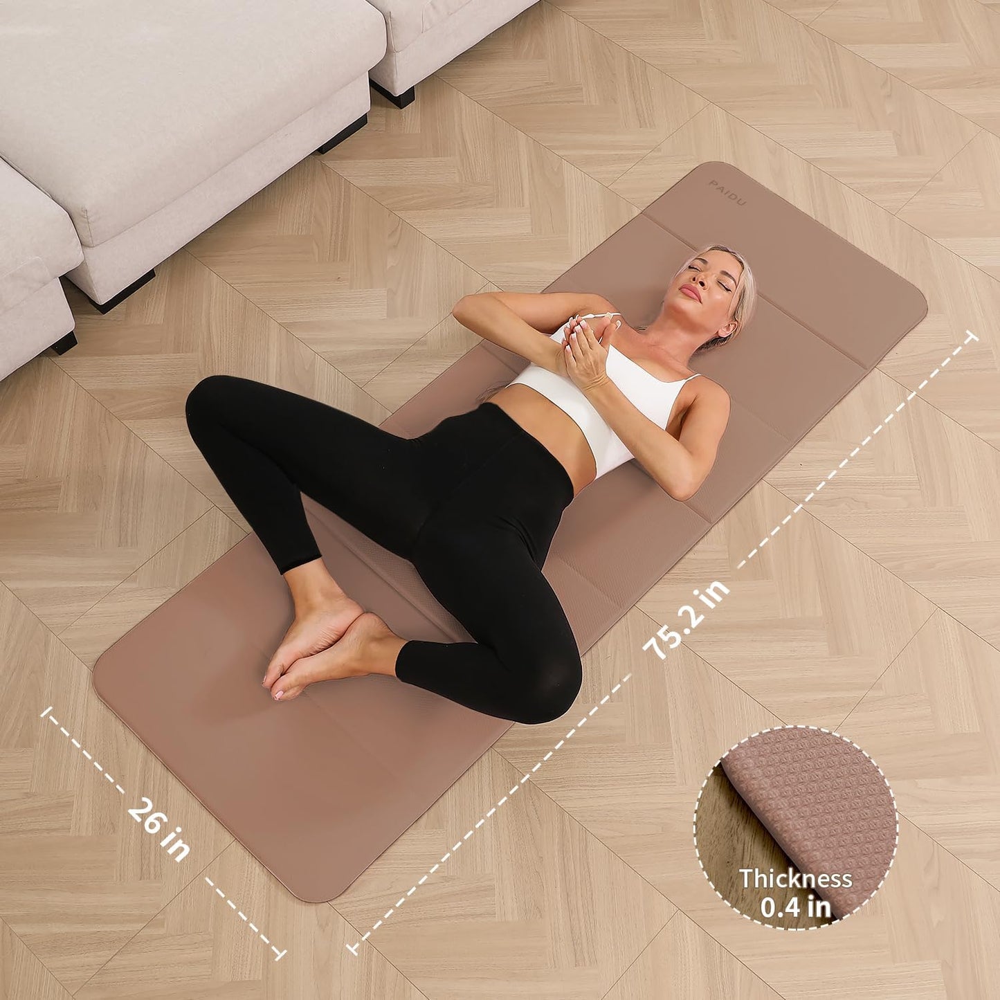 PAIDU Foldable Yoga Mat - 10mm Extra Thick, 75"26" Non-Slip Exercise Fitness Mat | SGS Eco-Certified, Portable for Yoga/Pilates/Studio/Home Workout