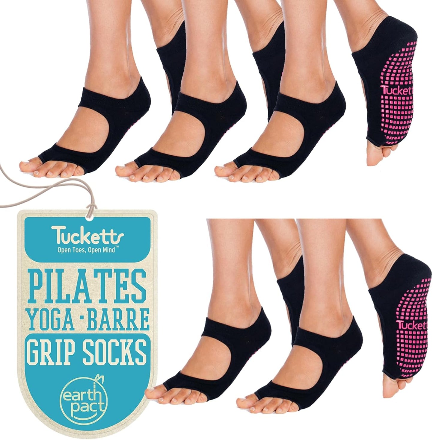 Tucketts Allegro Toeless Pilates Socks with Grips for Women, Non-Slip Open-Toe Grip Socks, Yoga, Barre, Dance, Reformer, Home