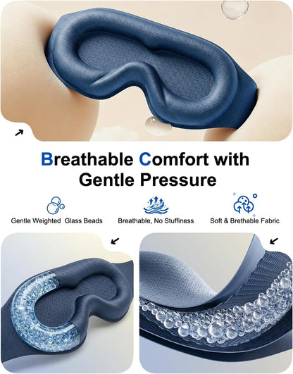 Weighted Eye Mask for Sleeping - 100% Blackout Sleep Mask for Women & Men, 3D Contoured Eye Mask for Lash Extensions, Zero Eye Pressure, Memory Foam, Adjustable Strap for Airplane Travel & Meditation
