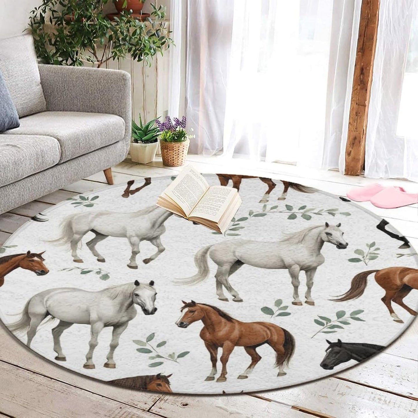 Large Home Decor Mat, Soft Round Yoga Carpet, Non Slip Machine Washable Home Office Circle Rug Gothic Witchy Sun Moon Mushroom Moth