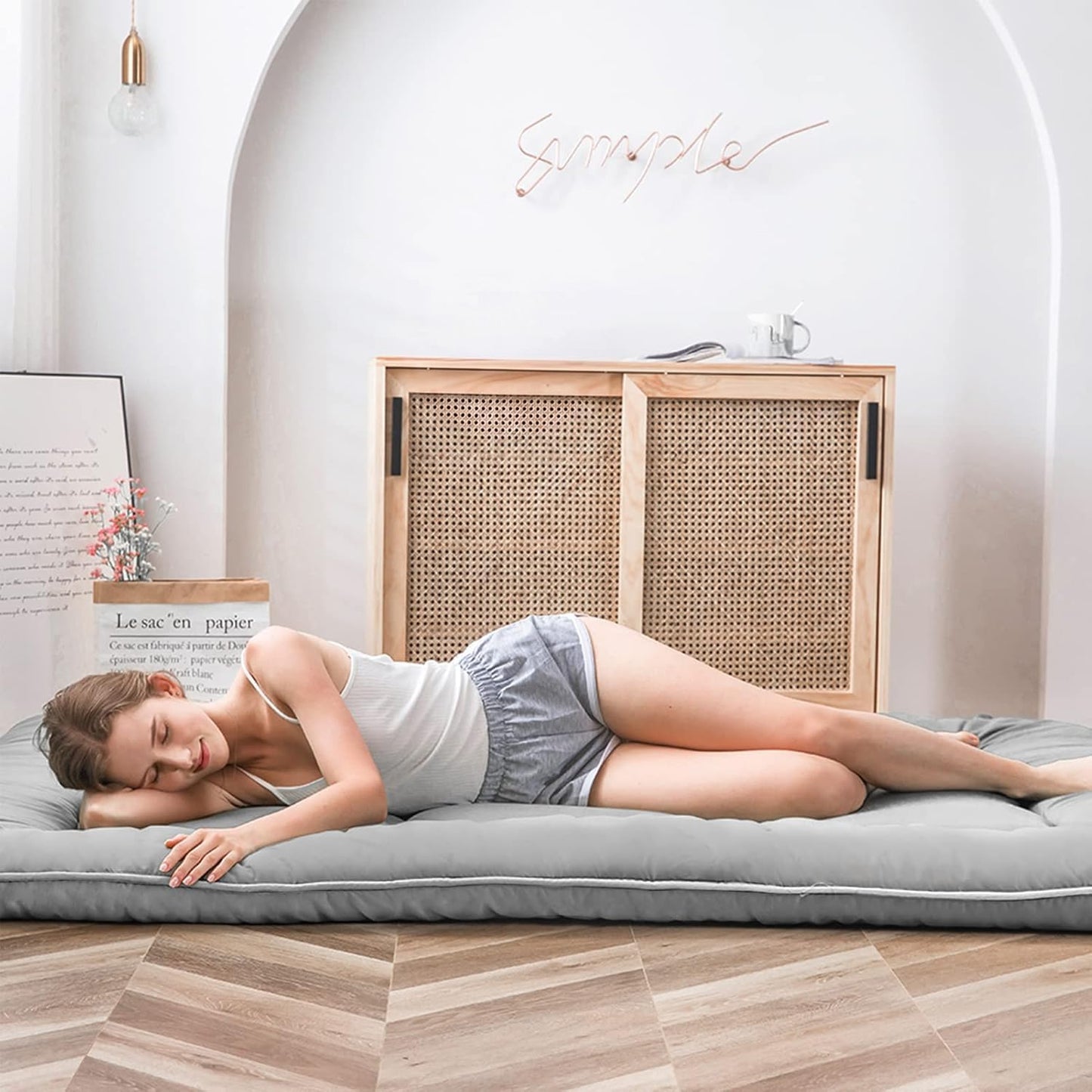 MAXYOYO Bohemian Retro Mattress Boho Floral Japanese Futon Mattress Tatami Floor Mat Foldable Portable Camping, Sleeping Pad, Lounger Couch Bed Full Size