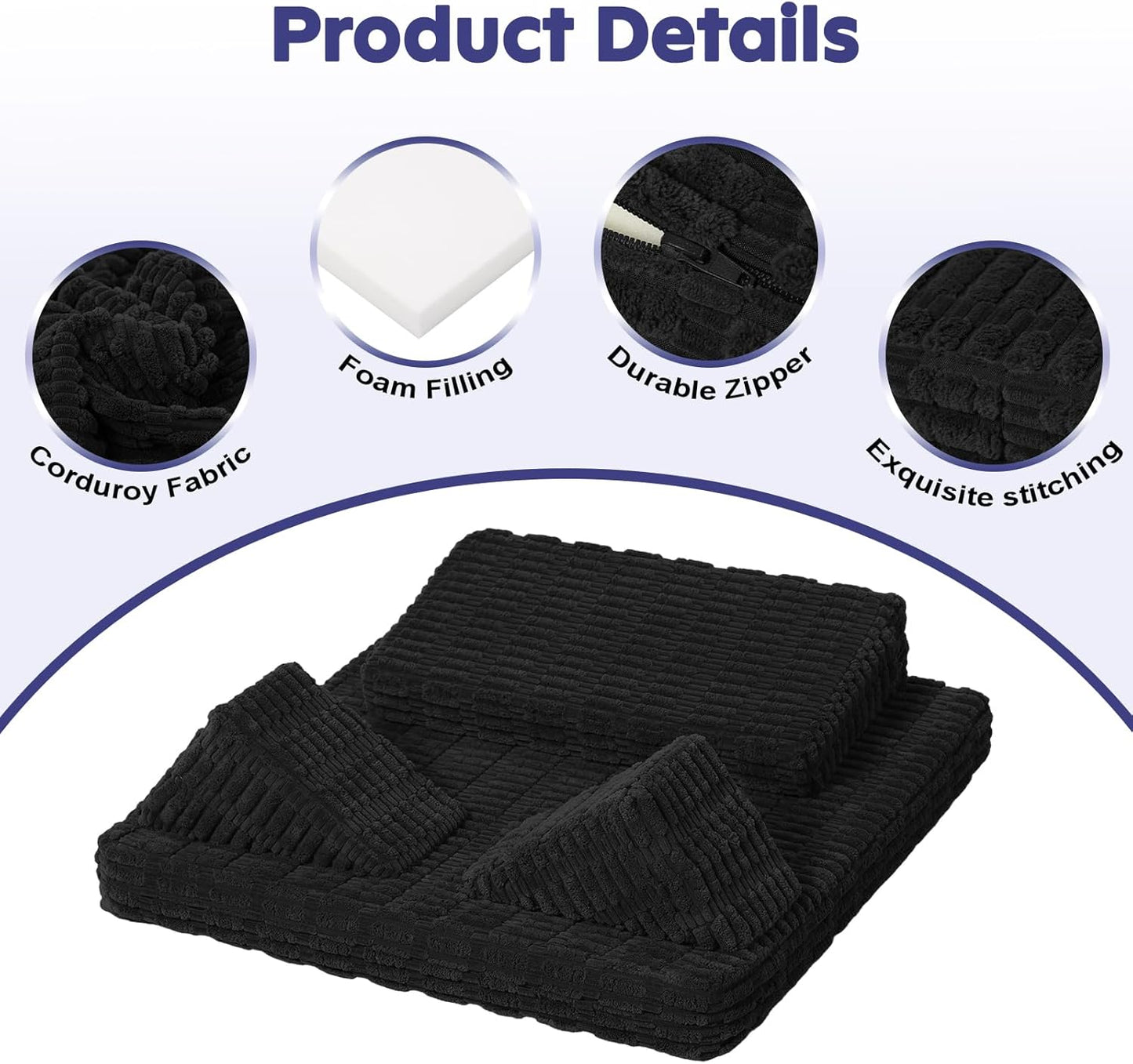 Meditation Cushion Set, Meditation Pillow for Sitting on Floor, Large Yoga Pillow with Knee Support, Washable Zafu Meditation Mat, 3 Shapes Floor Pillow for Adults, Dark Grey