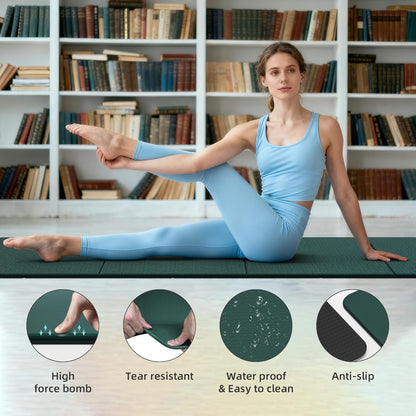 Foldable Yoga Mat Thick 10mm-WUWAN Extra Large Exercise Mat, TPE Material, Non-Slip Fitness Folding Mat Easy to Carry, Suitable for Home Workout Travel Pilates (75" x40",2/5") (Blue)