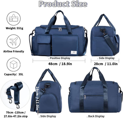 FIORETTO Women's Gym Duffle Bag with Shoes Compartment, 30L Capacity, Ideal for Travel, Gym, Sports, Duffel, Weekender