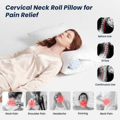 Neck Roll Pillow, Memory Foam Neck Support Pillows, Round Neck Pillows, Cylinder Bolster Pillows for Bed, Couch, and Yoga, Removable Washable Cover,18 * 4.1 * 4.1inch (Cool-Blue)