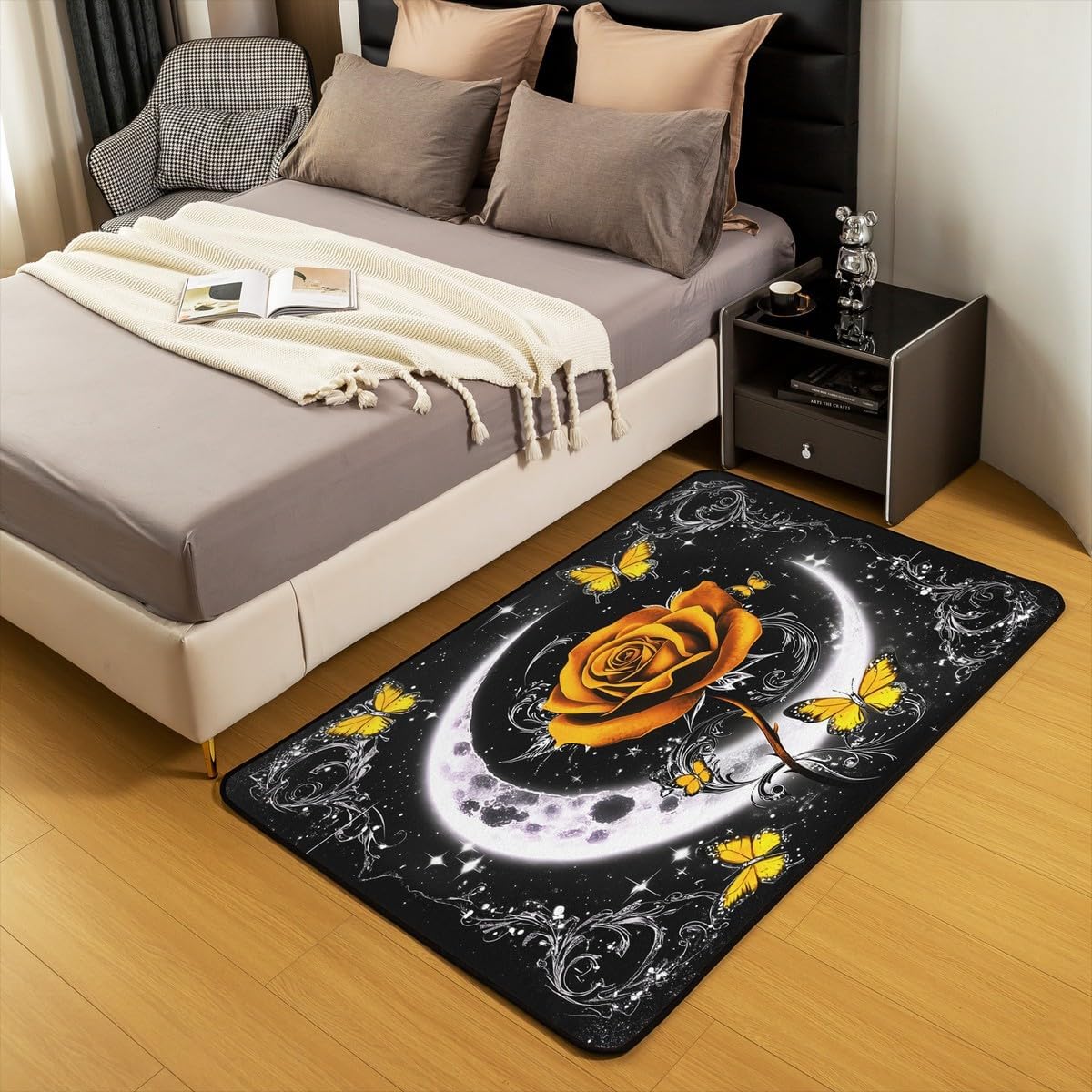 Feelyou Floral Rose Indoor Floor Mat Set,Romantic Blue Rose Rugs for Living Room Bedroom Area Rug 3x5,Boys Girls,Botanical Flower Rose Accent Rug Doormats Floor Mat for All Season