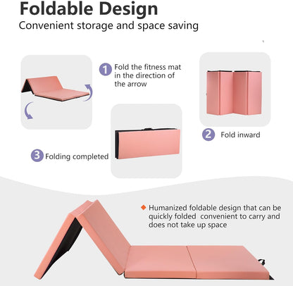PayLessHere Gymnastics Mat - Folding Gymnastic Mat for Tumbling, Stretching, Yoga & Arts - Thick PU Leather - Indoor/Outdoor