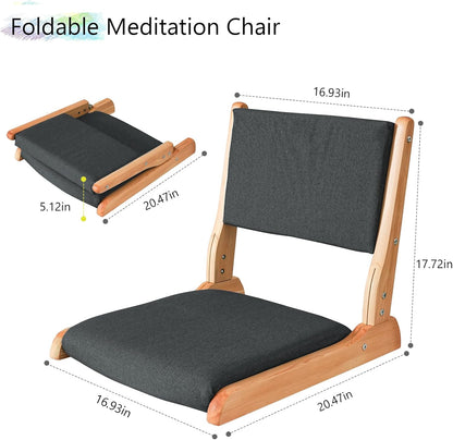 Japanese Floor Chair with Back Support, Foldable Meditation Chair, Legless Tatami Chair with Cushion, Floor Seat for Living Room, Bedroom, Bay Window (1, Gray)