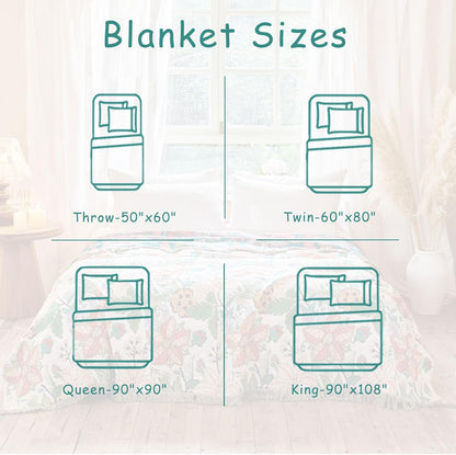 Boho Throw Blanket - 100% Cotton Soft Summer Throw Blanket for Bed, 50"x60" Reversible Breathable Lightweight Blankets, All Seasons Farmhouse Decor Floral Plant Butterfly Throw Quilt