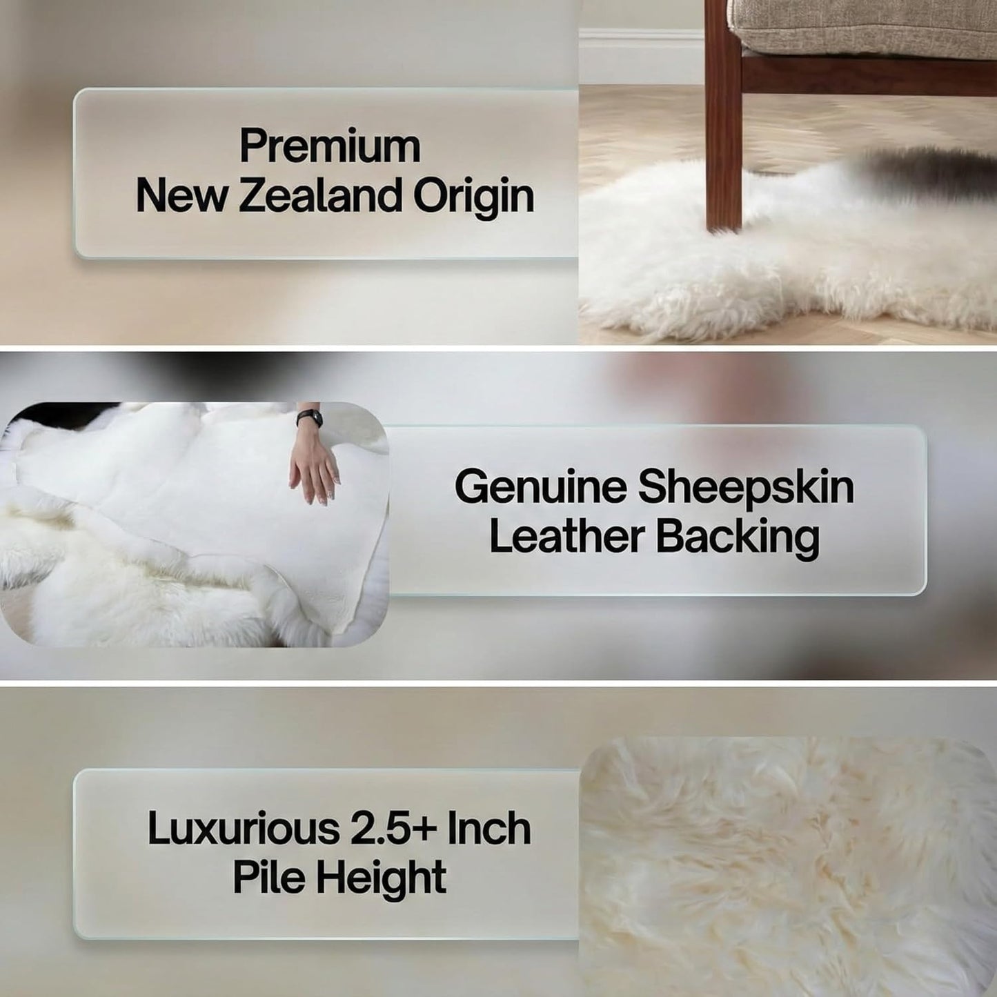 Sheepskin Runner,Genuine New Zealand Fluffy Natural Lambskin Real Sheep Skin Fur Throw Area Rug for Livingroom,Bedroom,Sofa and Chair, Yoga mat and Dog Mat(Double Pelt 2x6 ft, Ivory White)
