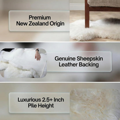 Sheepskin Runner,Genuine New Zealand Fluffy Natural Lambskin Real Sheep Skin Fur Throw Area Rug for Livingroom,Bedroom,Sofa and Chair, Yoga mat and Dog Mat(Double Pelt 2x6 ft, Ivory White)