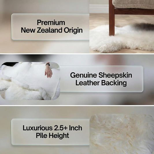 Sheepskin Runner,Genuine New Zealand Fluffy Natural Lambskin Real Sheep Skin Fur Throw Area Rug for Livingroom,Bedroom,Sofa and Chair, Yoga mat and Dog Mat(Double Pelt 2x6 ft, Ivory White)