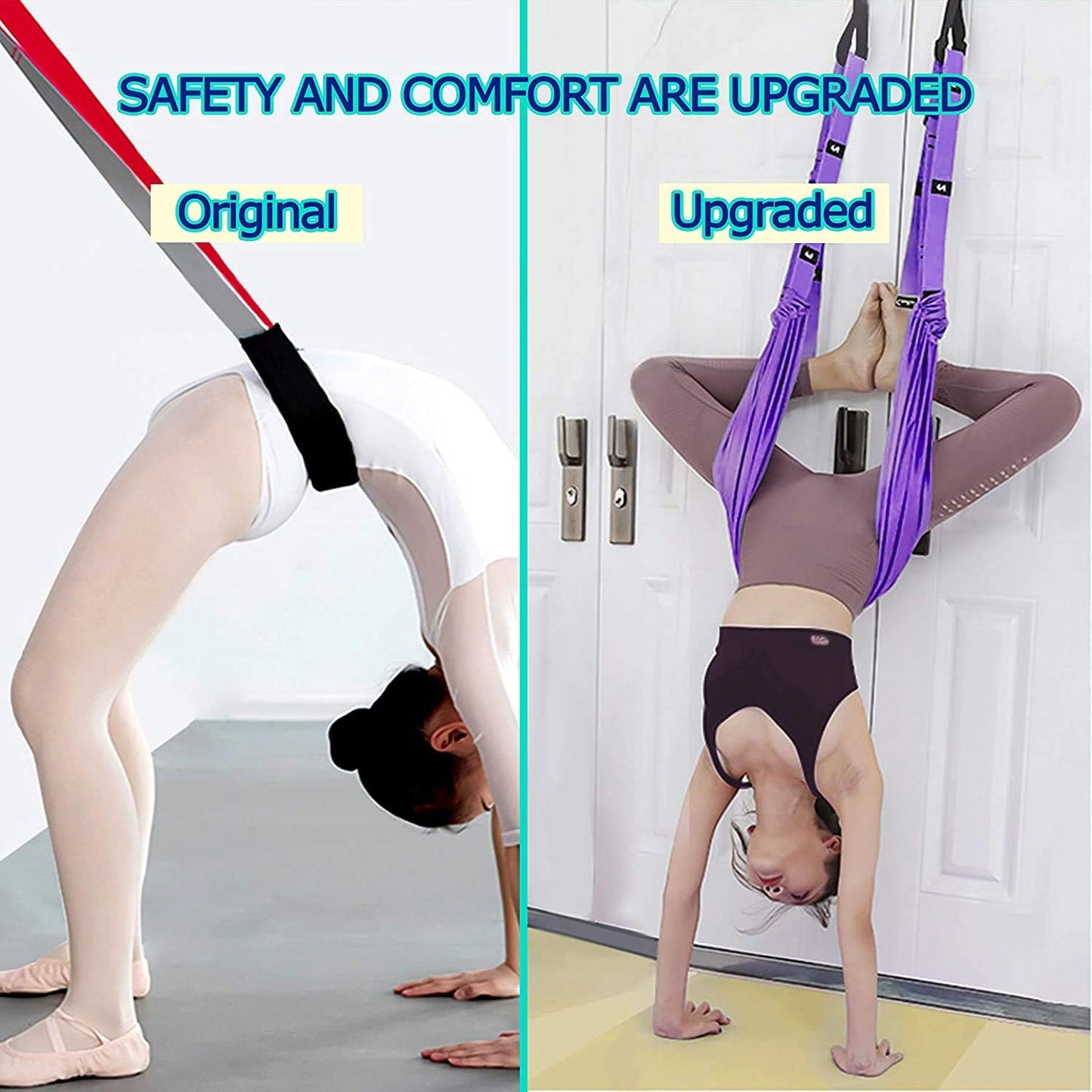Yoga Stretching Strap, Adjustable Leg Waist Back Stretch Band, Anti-gravity Inversion Exercise Door Flexibility Tensile Trainer for Pilates Dance