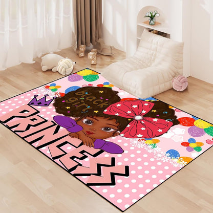Black Girl Area Rug for Bedroom African American Rugs for Room Princess Carpet Kids Rugs for Bedroom African Girls Carpet for Living Room Teen Girls Yoga Mats, Pink, 4'×5'