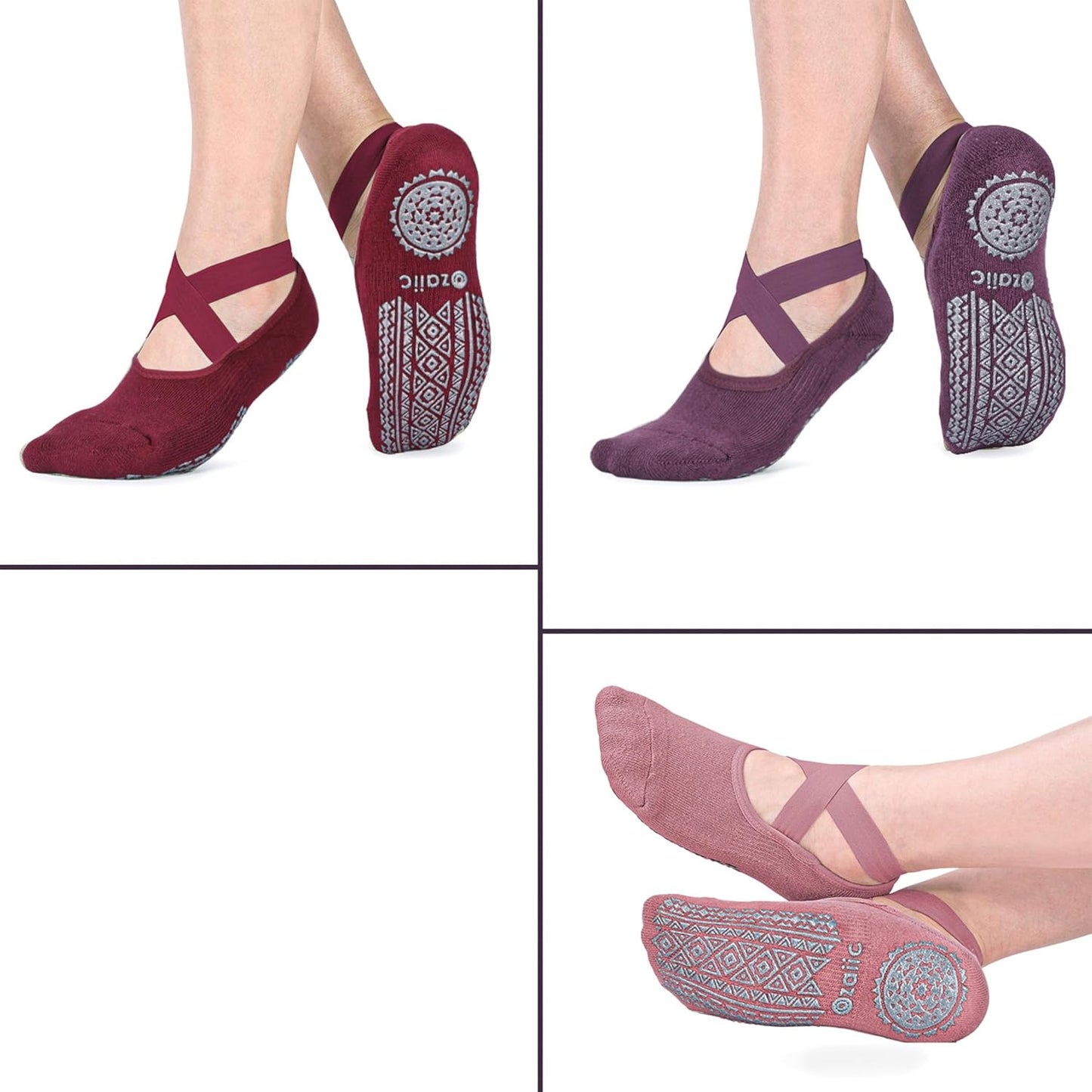 Ozaiic Pilates Socks for Women Non Slip Grip, Yoga Socks with Grippers for Barre, Hospital, Ballet, Dance, Barefoot Workout