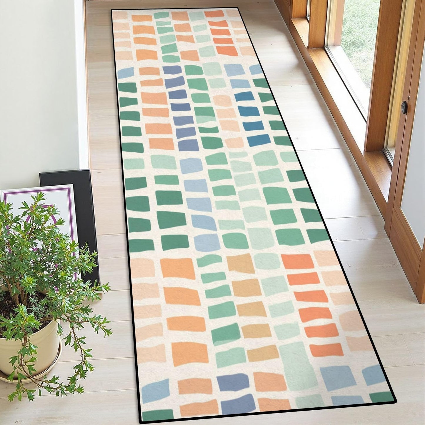Runner Rug Washable 2x6 White Navy Blue Green Tartan Plaid Scottish Texture from Tartan Plaid Non-Slip Hallway Area Rug Indoor Outdoor Home Decor for Entryway Bathroom Kitchen Carpet Yoga Floor Mat