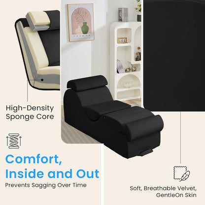 ijuicy 25 Inch Home Stretch Yoga Chair, Velvet Fitness Yoga Chaise Lounge Chair Indoor, Yoga Training Reliner with Adjustable Footrest & Headrest, Light Grey
