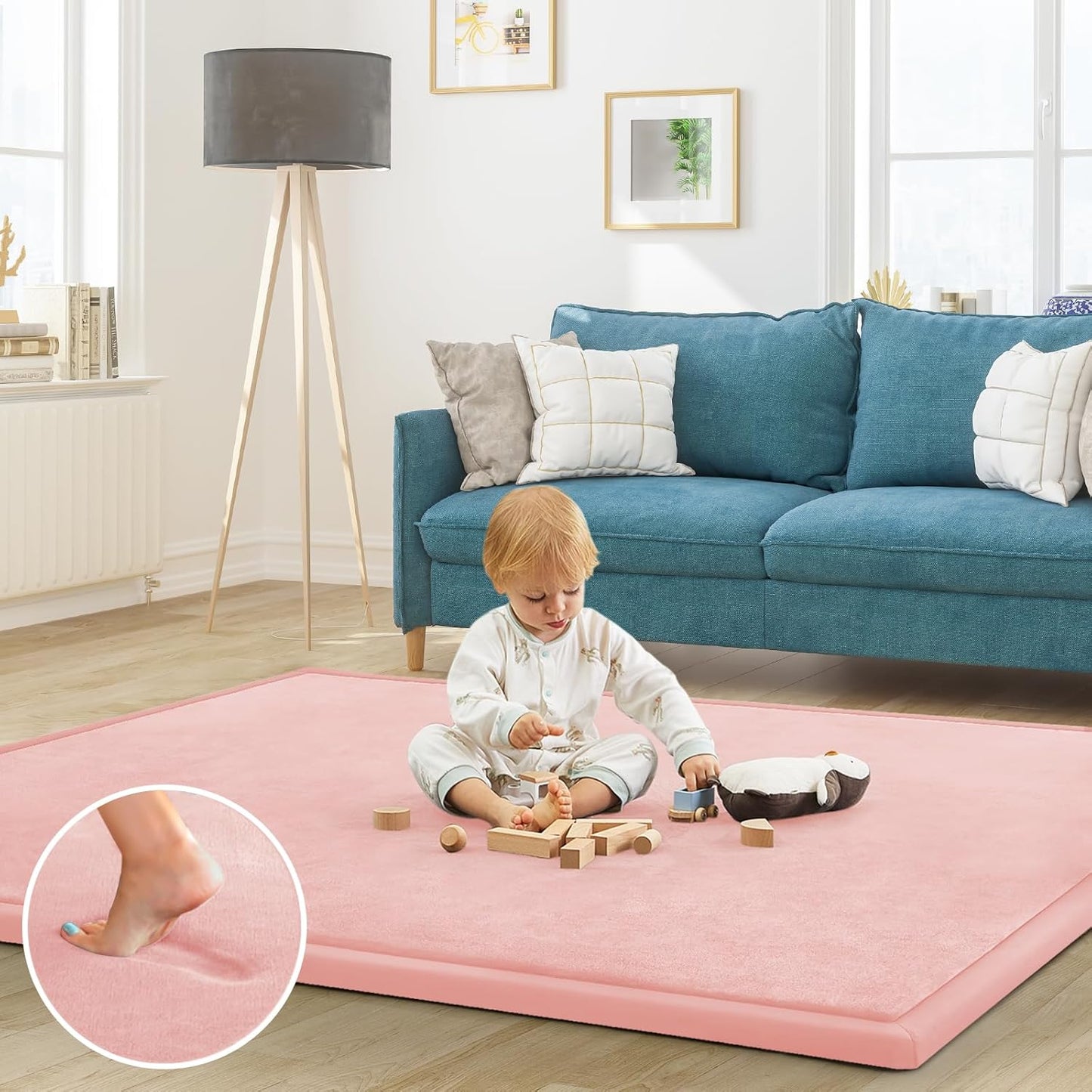 Baby Play Mat for Floor Nursery Rug Muscle Mat Area Rug Playroom Rug 79"x110" Playpen Mat Memory Foam 1.3" Thick Crawling Mat For Babies,Toddlers, Infants, Kids,Grey