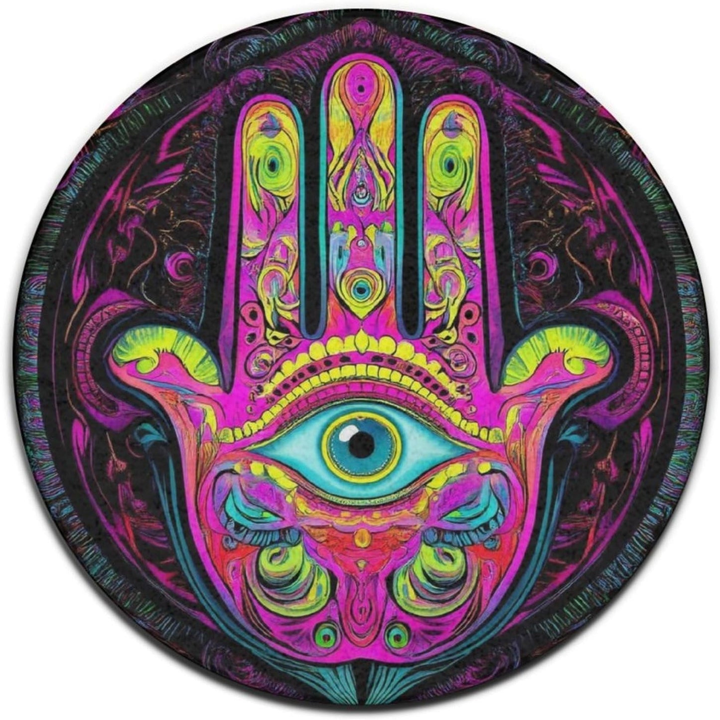 Machine Washable Modern Round Area Rug, Room Sofa Yoga Soft Round Carpet, Home Decor Non Slip Kitchen Office Circle Rug Trippy Rainbow Mushroom Tie Dye Art, 60inch