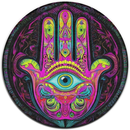 Machine Washable Modern Round Area Rug, Room Sofa Yoga Soft Round Carpet, Home Decor Non Slip Kitchen Office Circle Rug Trippy Rainbow Mushroom Tie Dye Art, 60inch