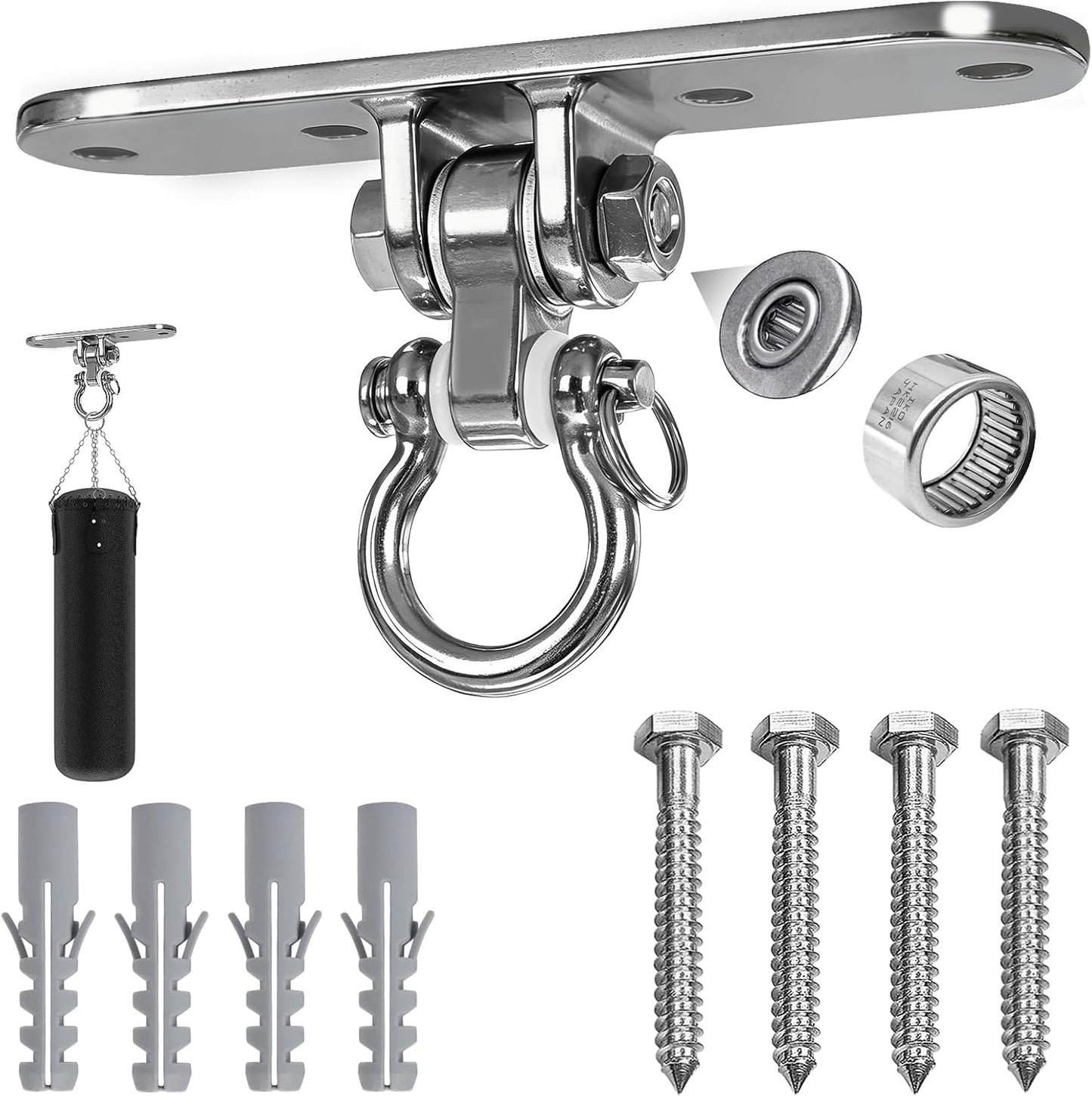 Heavy Bag Hanger,Stainless Wall Ceiling Mount Hook 180°/360° Rotation Wood Beam Holder Body Weight Strength Training Systems, Aerial Yoga Swing & Hammock