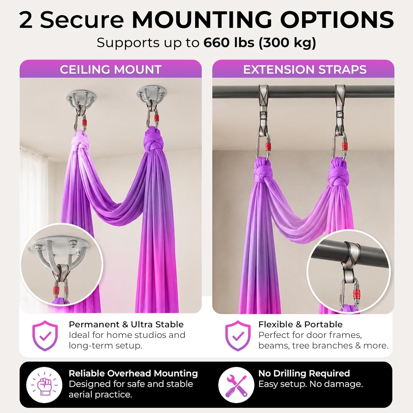 LOTUS78 Aerial Yoga Hammock 5.5 Yards (198 Inches) – Premium Aerial Silk Swing for Antigravity Fitness, Inversion Therapy, Strength & Flexibility | Purple | Yoga Trapeze for Home & Studio