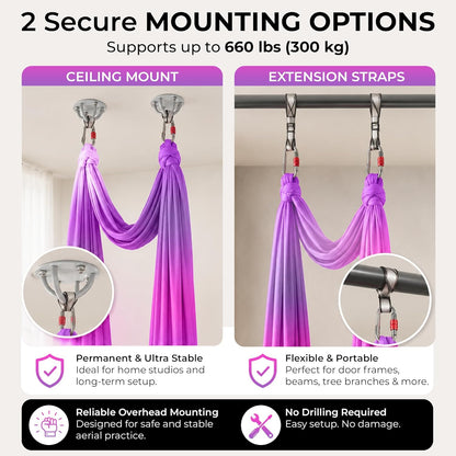 LOTUS78 Aerial Yoga Hammock 5.5 Yards (198 Inches) – Premium Aerial Silk Swing for Antigravity Fitness, Inversion Therapy, Strength & Flexibility | Purple | Yoga Trapeze for Home & Studio