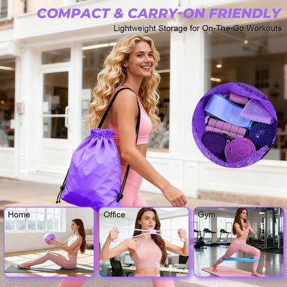 Pilates Ring Set for Women, Pilates Set with Magic Circle,Resistance Bands, Pilates Kit for Home Workout, Pilates Equipment for Strength, Toning and Flexibility(Purple,15pcs)