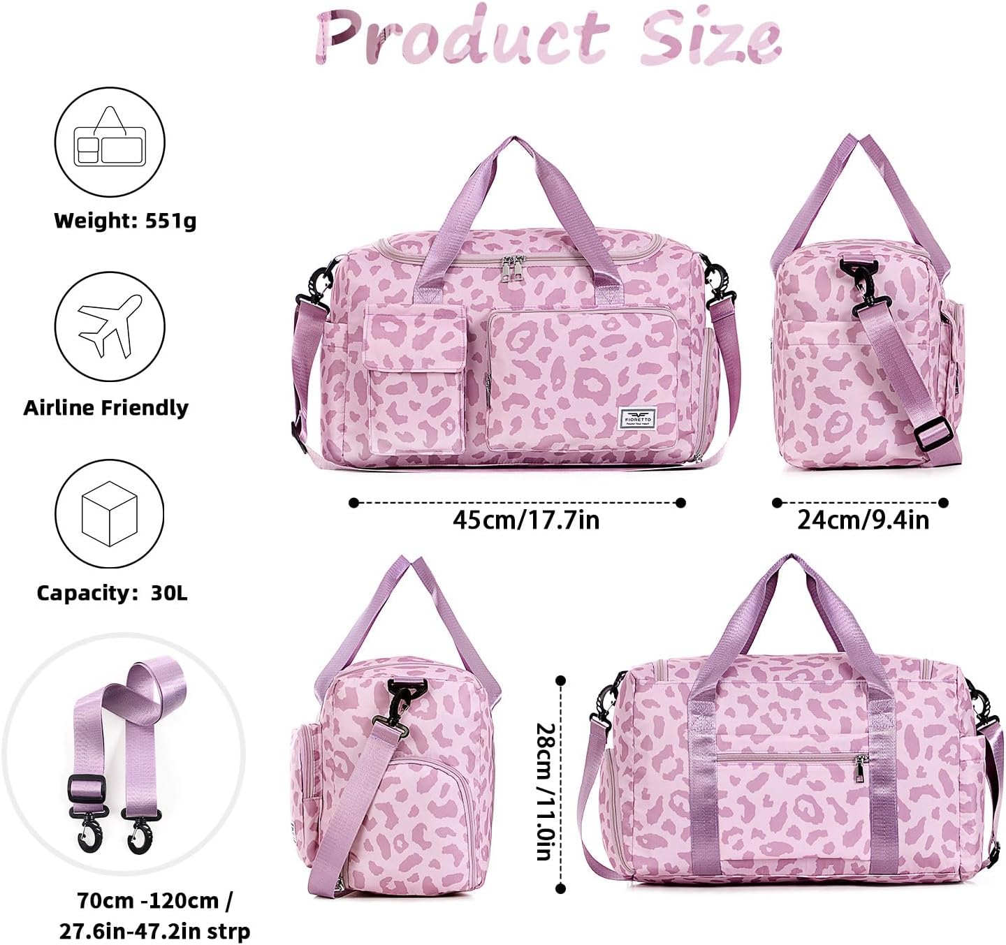 FIORETTO Women's Gym Duffle Bag with Shoes Compartment, 30L Capacity, Ideal for Travel, Gym, Sports, Duffel, Weekender
