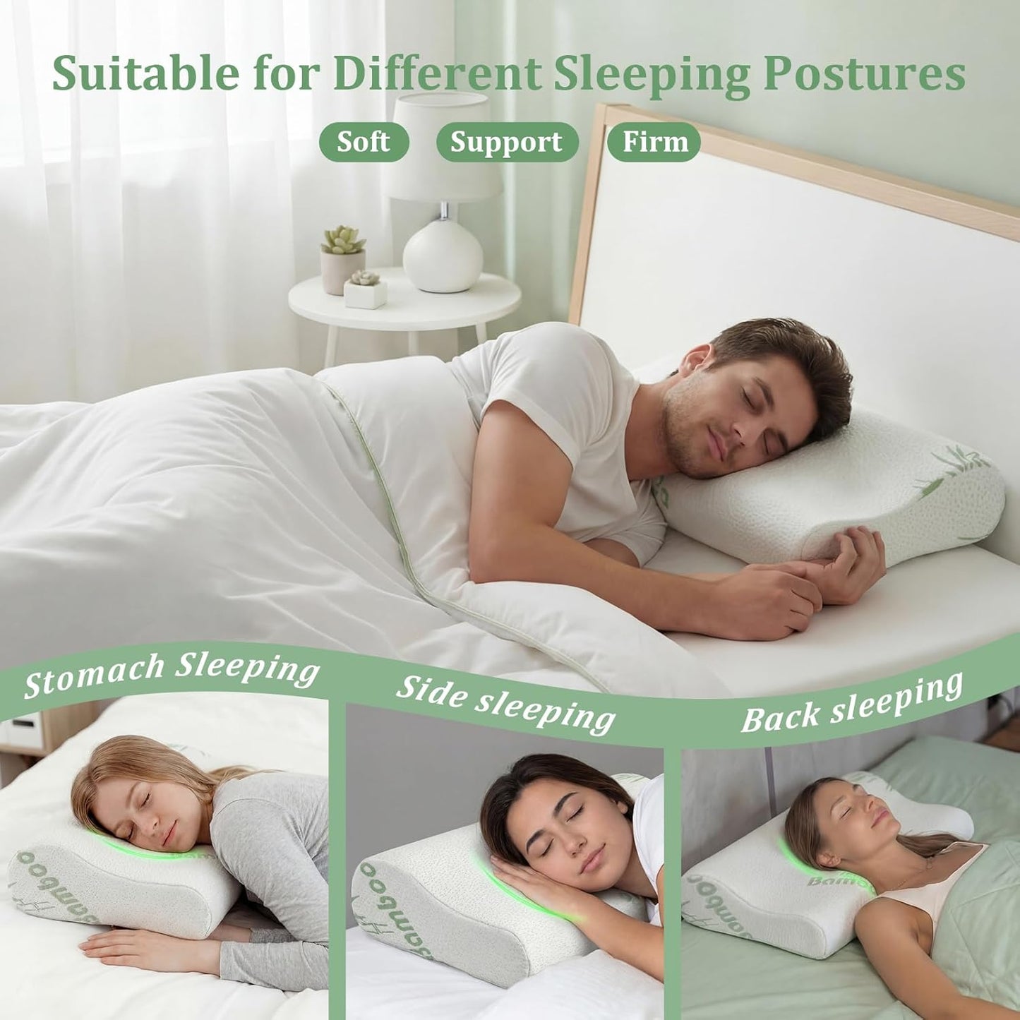 Bucherry 2 Pcs 24 x 13.8 Inches Cervical Neck Roll Memory Foam Pillow Cylinder Bolster Pillow for Bed Round Neck Support with Removable Washable Cover for Sleeping Travel Yoga Legs Back Lumbar